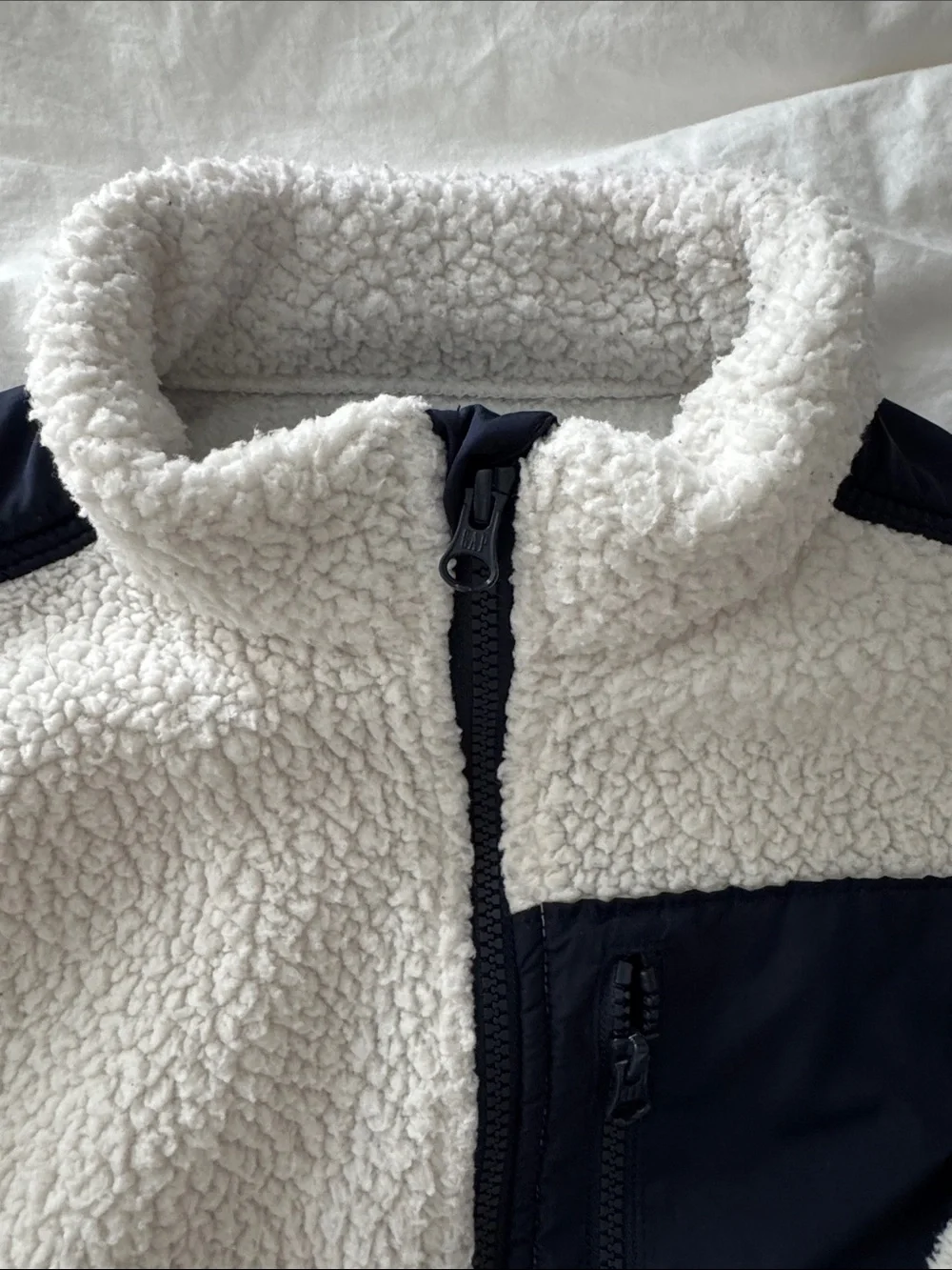 GAP Cream Sherpa Jacket with Navy Chest Pocket